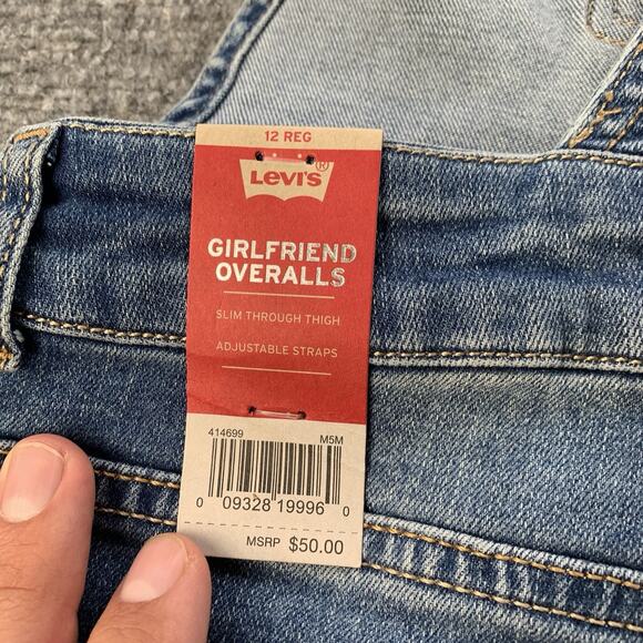 NWT Levi's Girlfriend Overalls Stretch Slim Fit Youth Girls Size 12 Regular - Picture 4 of 16